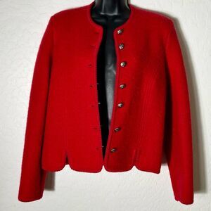 Deans Of Scotland Red 100% Boiled Wool Cardigan Metal Buttons Vintage Jacket M